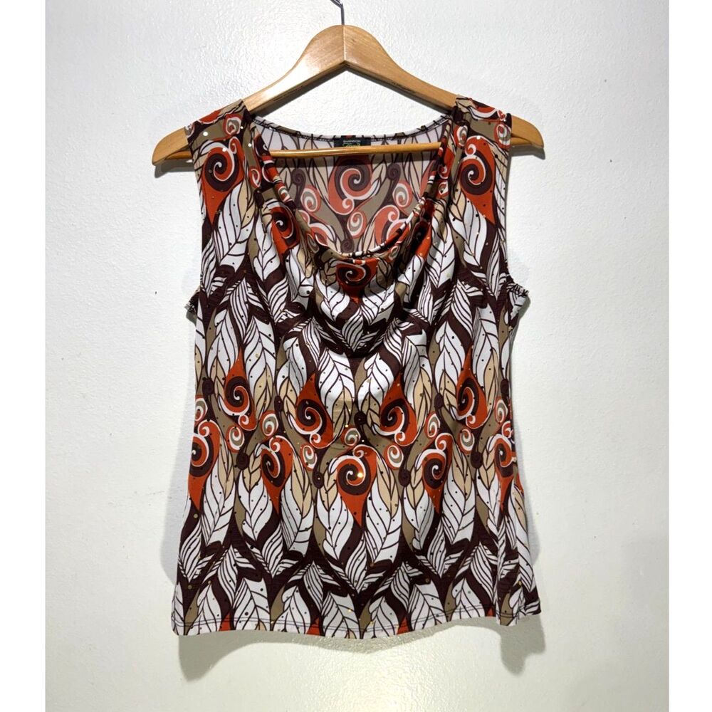 Shannon Ford VTG Y2K top USA made cowl neck feder print brown grunge women L